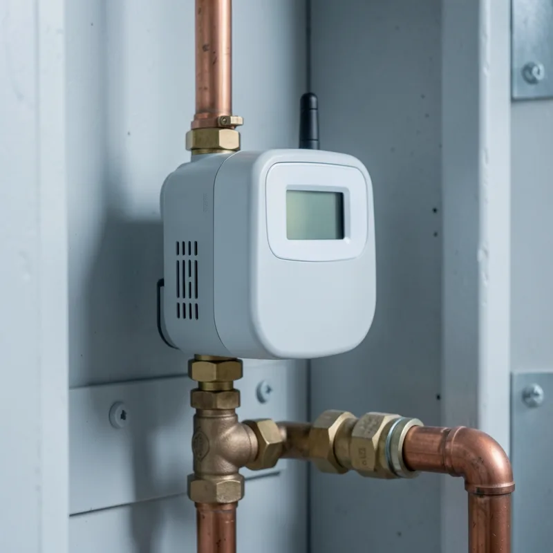 Compteur d&rsquo;eau connecté installé sur une canalisation domestique avec relevé numérique
